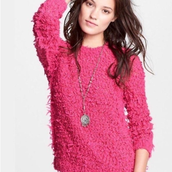 Free People Sweaters - Free People Bright Pink September Song Shaggy Pullover Sweater